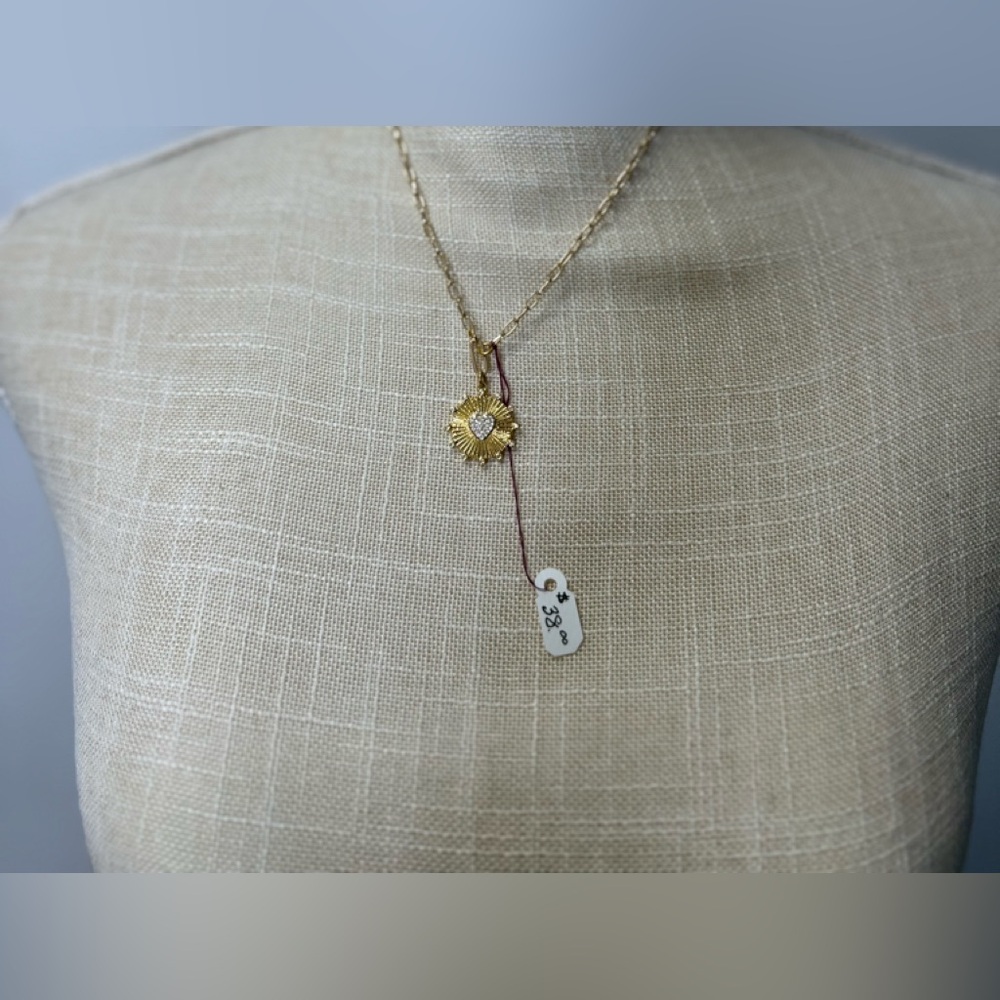 Gold Plated Paperclip Chain with Gold round Pendant with Silver Heart